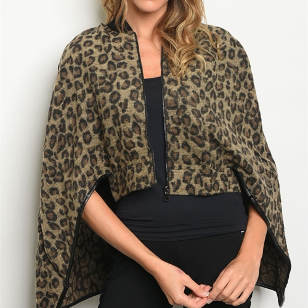 LEOPARD PRINT CAPE JACKET - Picture 2 of 3